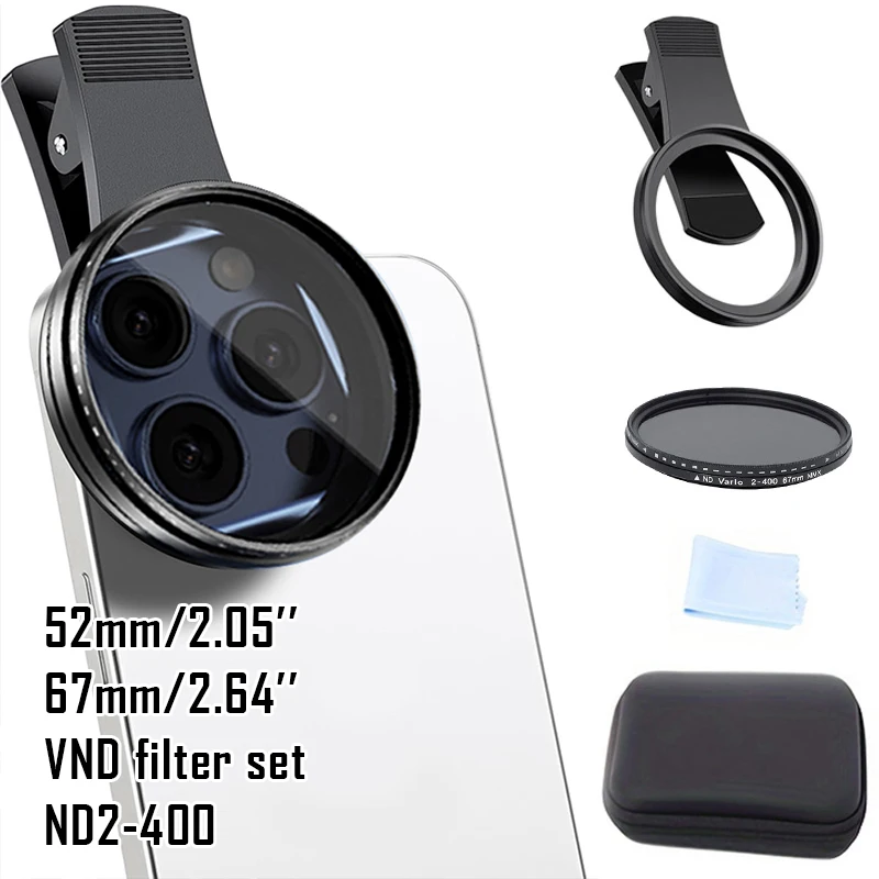 52mm/67mm ND Filter Kit for Phone Camera – Adjustable Neutral Density ND Filter Perfect for Mobile Phone Photography Videography — Generic