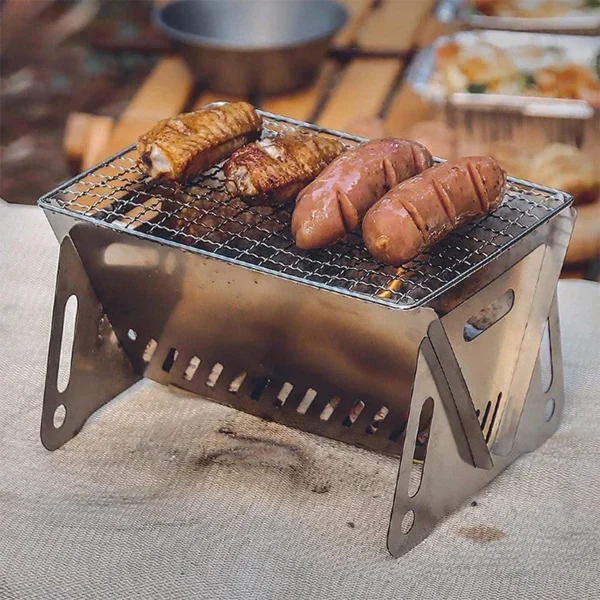 Portable Folding Barbecue Grill Heating Stoves Multifunction Camping BBQ Grill Rack Net Firewood Stove Stainless steel BBQ Grill — Portable