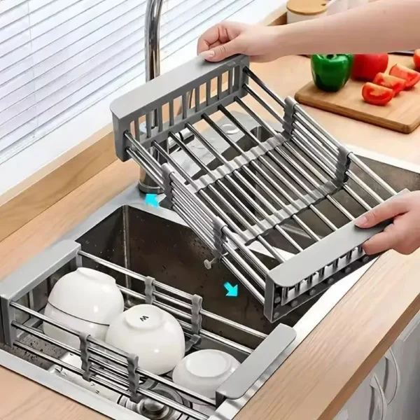 Kitchen Sink Drain Rack Stainless Steel Extendable Dish Drying Rack Drain basket Fruit Vegetable Washing Drainer Storage rack — Kitchen