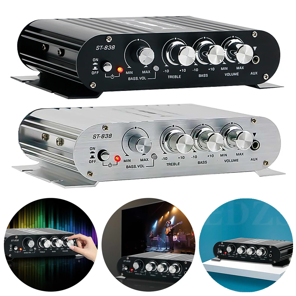 ST-838 HiFi 2.1 Channel Power Amplifier 80W*2 Stereo Bass Sound Amp Mini Media Player Subwoofer Amplifier Car Home Amp — ST-838