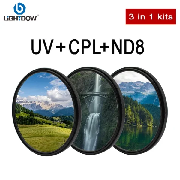 Lightdow Universal UV CPL ND8 3 in 1 Kits Lens Filter 49 52 55 58 62 67 72 77 82mm for Camera Lens Filter Kits Cannon Nikon Sony — Sony