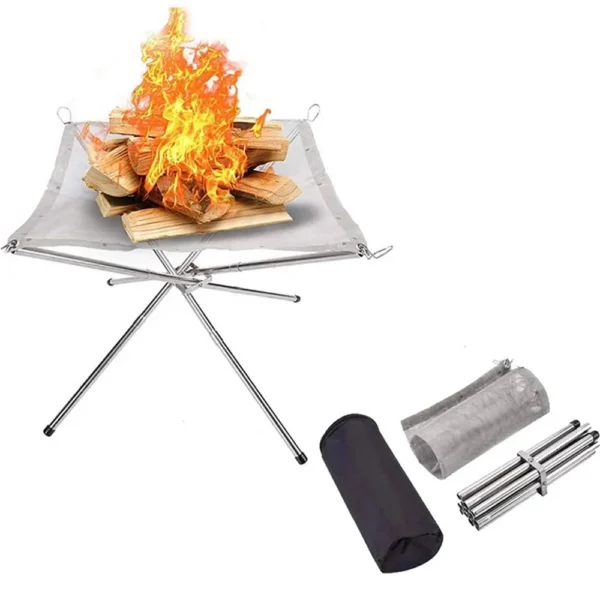 Outdoor BBQ Bonfire Rack Portable Camping Fire Pit Grill Stainless Steel Mesh Fire Pit Wood Stove Stand Foldable Fire Frame Rack — Outdoor