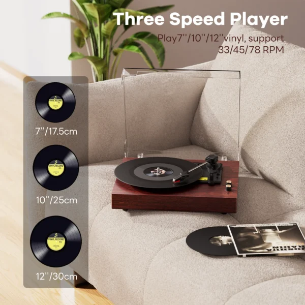 MAIO E300 Record Player, 3-Speed 33/45/78RPM Vinyl Spinner with 2 Built-in Stereo Speakers, Headphone Jack — MAIO