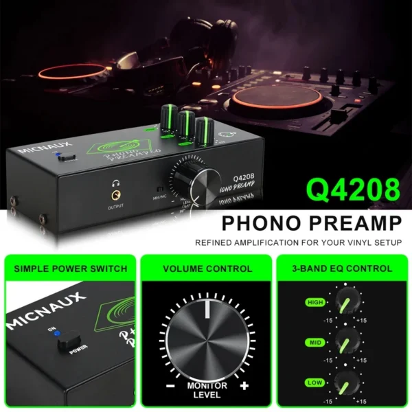 Portable Phono Preamp Turntable Amplifier 3 Band Adjustment Record Player XLR Input Output With Volume Control For MM & MC — Portable