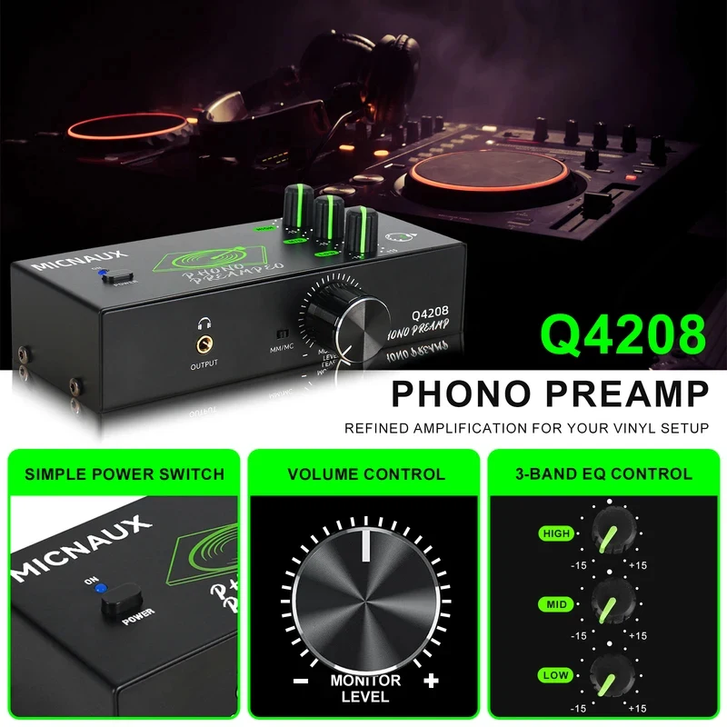 Portable Phono Preamp Turntable Amplifier 3 Band Adjustment Record Player XLR Input Output With Volume Control For MM & MC — Portable