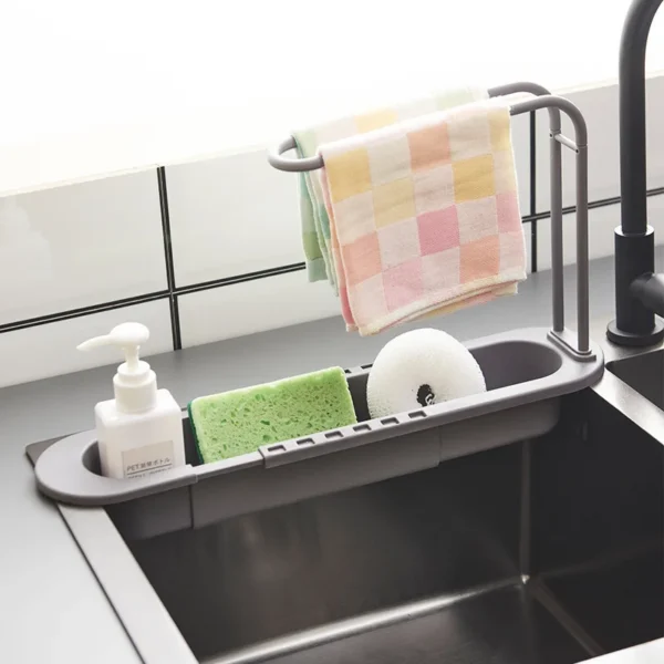 Retractable Shelf Sink Draining Basket Household Kitchen Supplies Storage Rack Sink Dishwashing Rags Hanging Shelf — Retractable