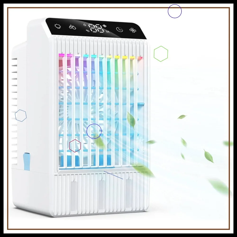Portable Air Conditioner, Evaporative Mini Room Cooling Fan with 2-12H Timer, 1000ML Tank AC Unit for Room Office Car — Portable