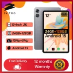 SVITOO 12 Inch Android 15 Tablet 2025 2K Display Octa-Core Processor 24GB RAM 128GB ROM 8000mAh WiFi 5 BT 5.0 GPS Widevine L1