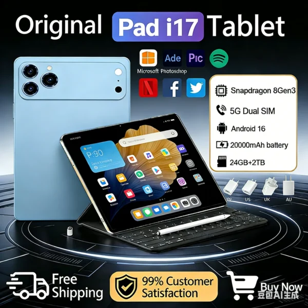 2026 Original Pad i17 Pro Max 12 Inch Tablet PC 20000mAh 24GB 2TB Android16 Snapdrago 8gen3 5G Dual SIM Call WIFI Global Tablets
