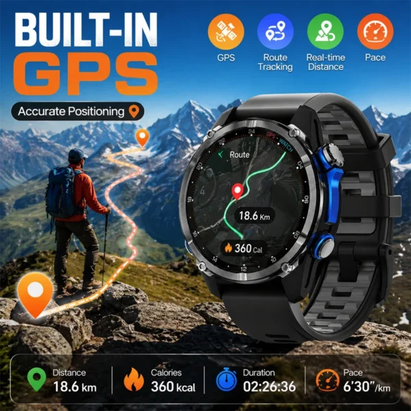 HD350 Pro Men Smart Watch AMOLDE GPS Track Offline Map 4GB Memory