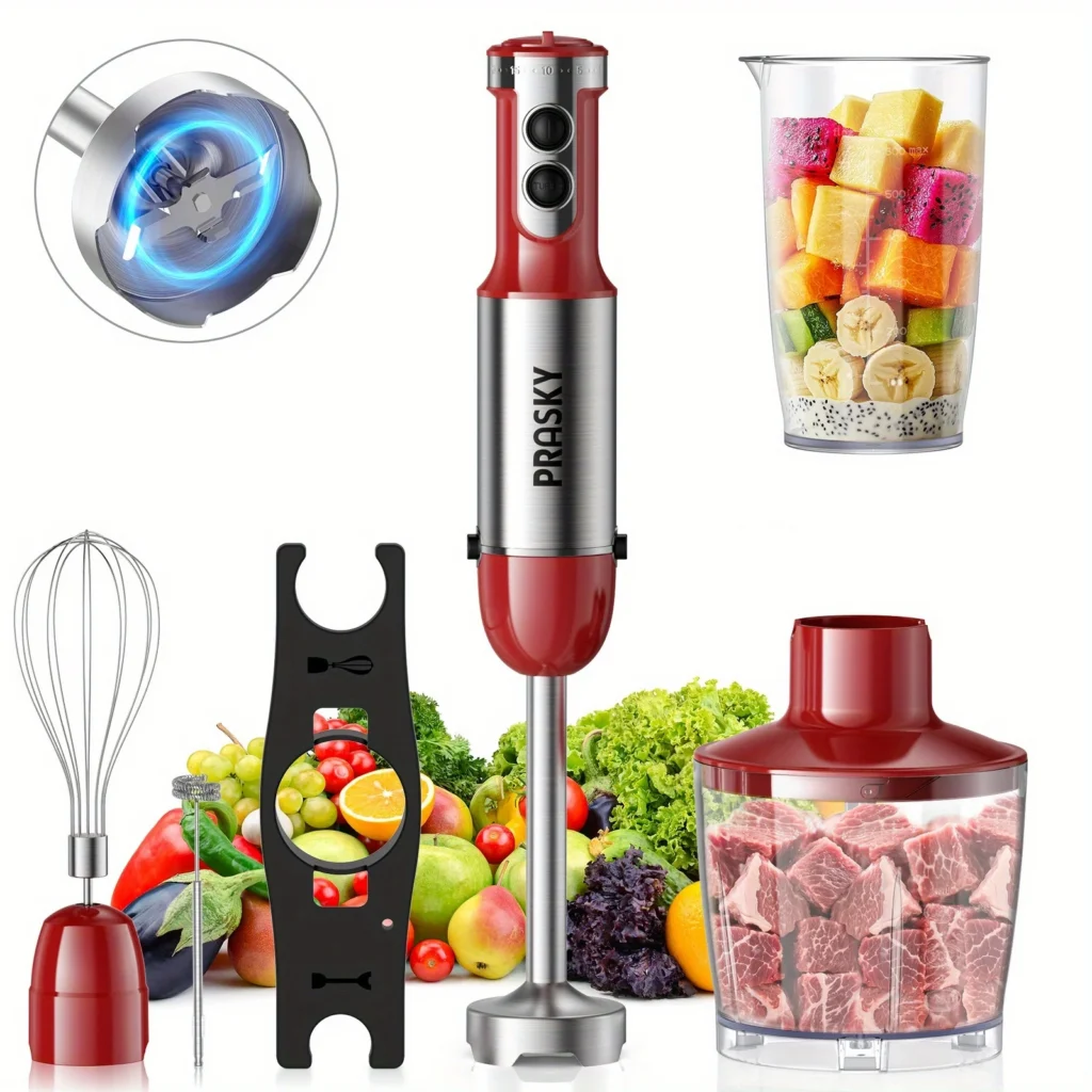 PRASKY 5-in-1 Handheld Immersion Blender with High Power Motor &
