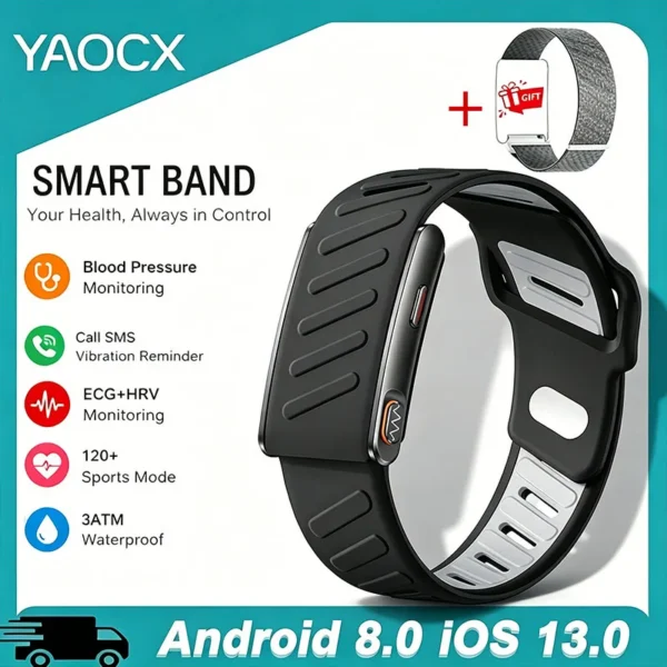 Screenless Smart Health Band with ECG Heart Rate Sleep SpO2 HRV Blood