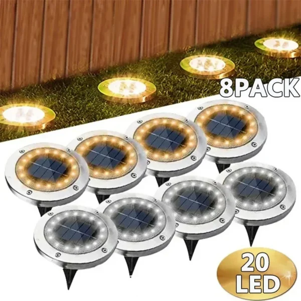 1/4/8Pcs Solar Lights Outdoor 8/20LEDs Disk Underground Lamp Spotlight
