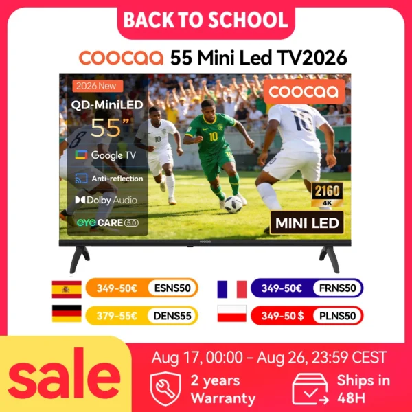 Coocaa 55" 4K Mini LED TV – Google TV, 300 cd/m² Helligkeit, 60Hz,