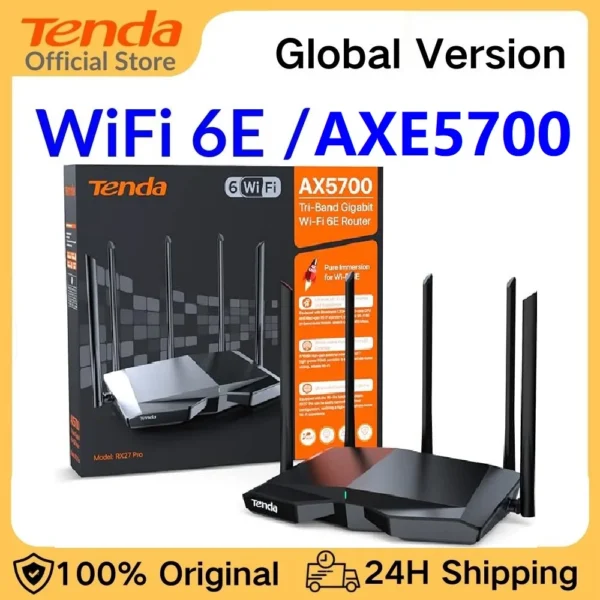 Tenda AXE5700 Wi-Fi 6E Router RX27 Pro Tri-Band Gigabit Wifi