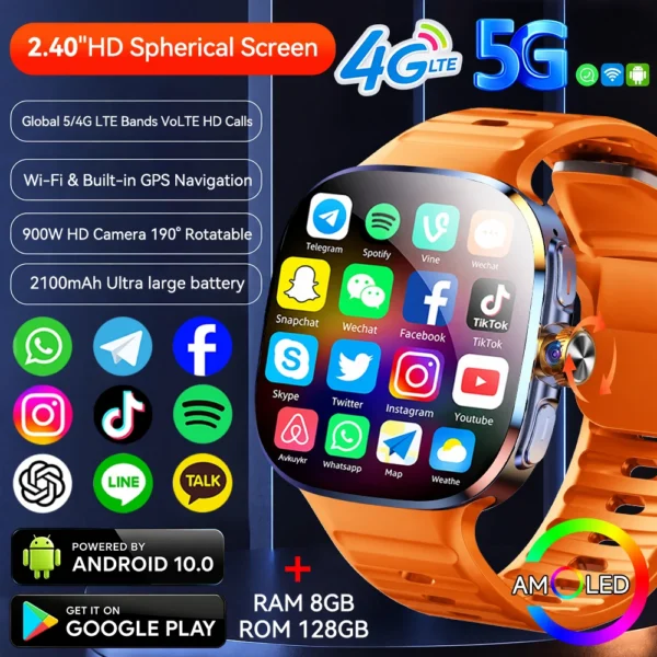 M99 Smartwatch 5G With 2.4inch Amoled Screen 900W Rotating Camera WIFI