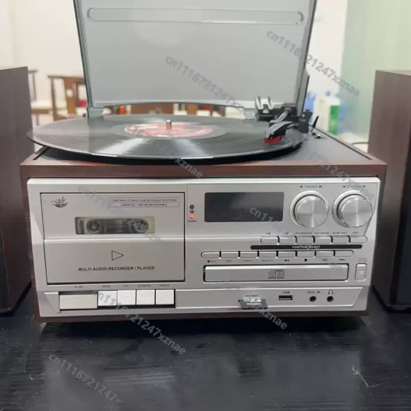 Retro Vinyl Record Player 3 Speed Turntable Bluetooth CD Cassette USB