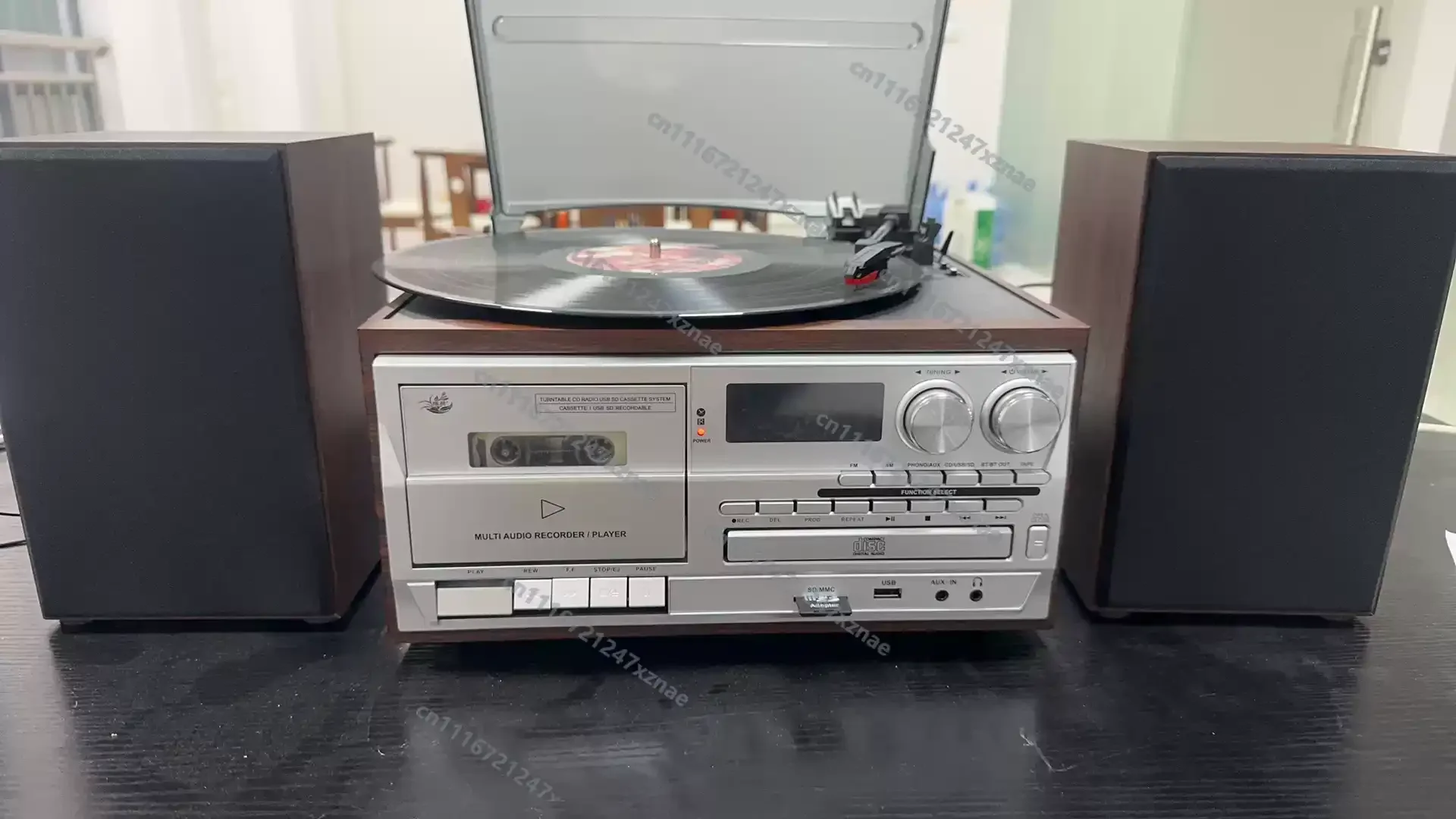 S49e5520759ec4076a3f6fef133a23564f.webp Retro Vinyl Record Player 3 Speed Turntable Bluetooth CD Cassette USB