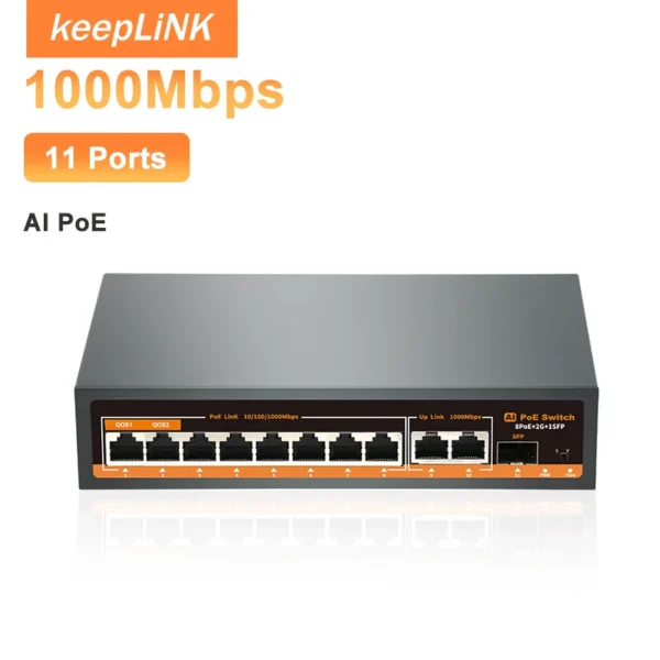 KeepLiNK 8-Port Gigabit PoE+ Switch | 120W | 2×1G Uplink | 1×SFP Port