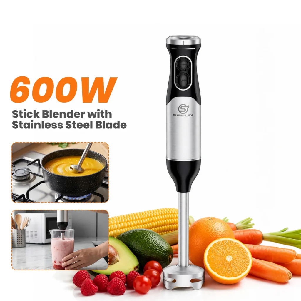 SUPERLEX Stainless Steel 600W Immersion Hand Blender + 304 Sharper