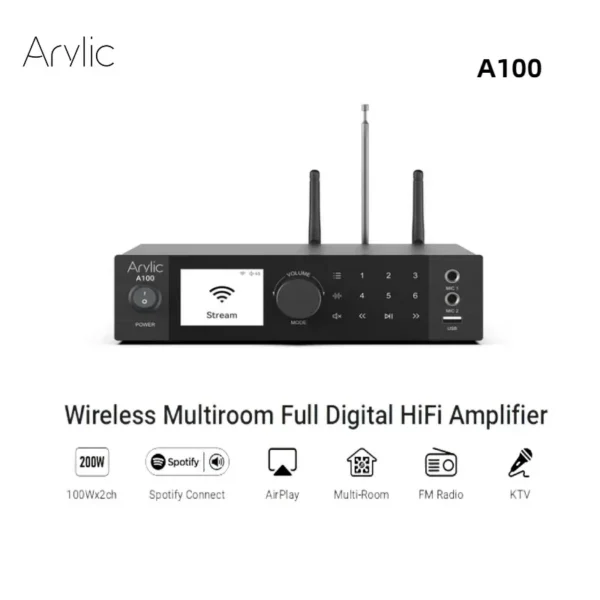Arylic A100 100W X 2 Power Amplifier Music Streamer FM Radio KTV WiFi,