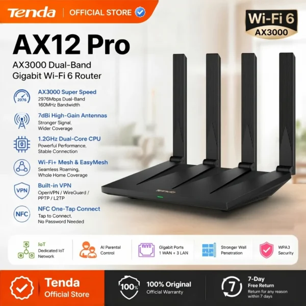 Tenda AX12 Pro AX3000 WiFi 6 Router 160MHz Dual Band Gigabit