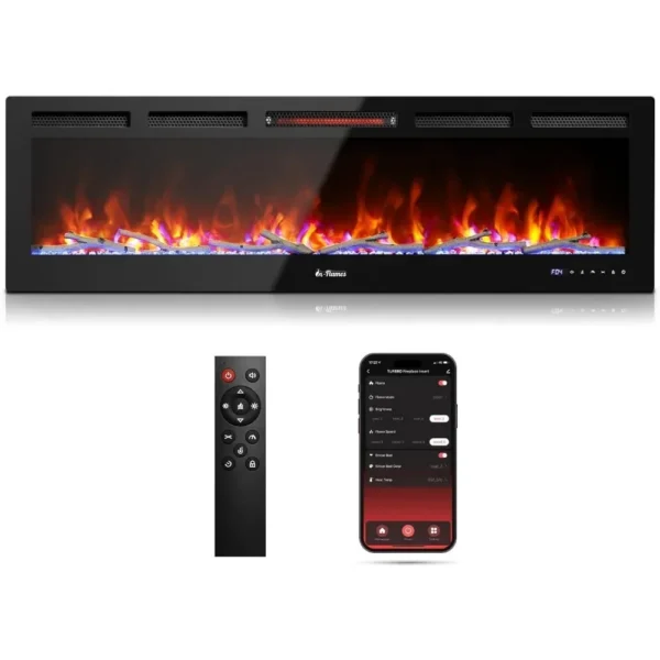 %A 60” Smart WiFi Infrared Electric Fireplace with Sound Crackling and