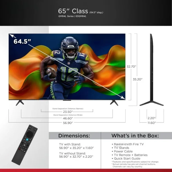 US Shipping Hot New 65 Inch Class Mini LED QLED 4K HDR Smart Fire TV