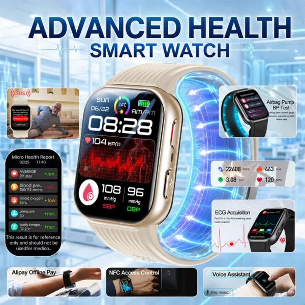 2026 Airbag Accurate BP Smart Watch ECG One-Tap Checkup NFC Remote