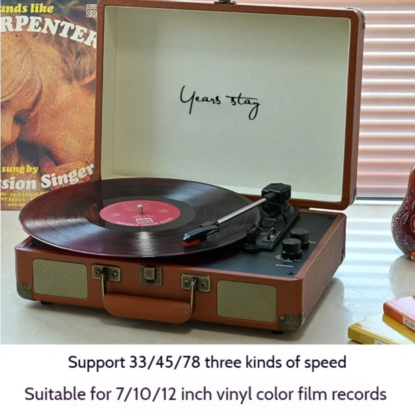 Suitcase Portable Audio Turntable Machine Wireless Bluetooth Speaker