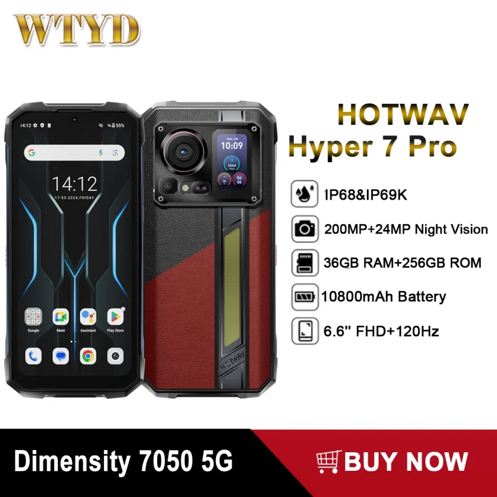 HOTWAV Hyper 7 Pro Rugged Phone 36GB 256GB Dimensity 7050 5G 200MP