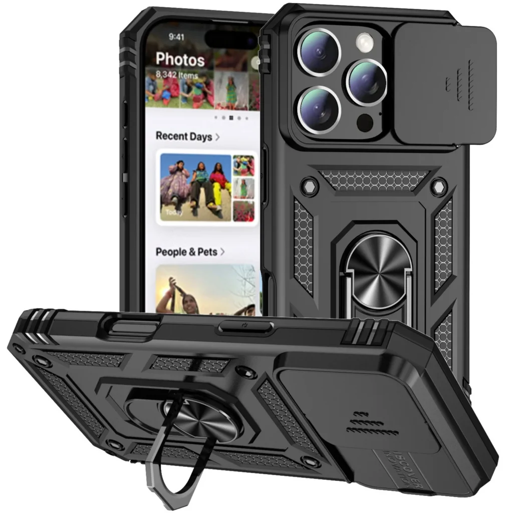 Ring Stand Rotating Slide Camera Lens Military Grade Armor Case for