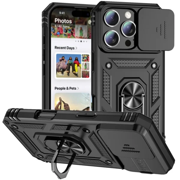 Ring Stand Rotating Slide Camera Lens Military Grade Armor Case for