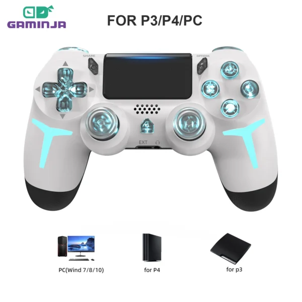 GAMINJA Wireless Game Controller For PS4 PS3 Console Computer PC RGB