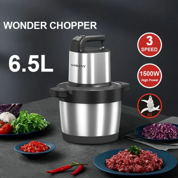 Electric Meat Grinder 6.5L Kitchen Chopper 3 Gear Blender 1500W
