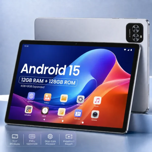 ATMPC 10.1 Inch Tablet PC, Android 15 OS, GMS Certified, 12GB (4GB+8GB