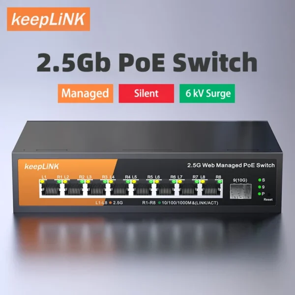 KeepLink 9-Port Multi-Gigabit Managed Switch with 8-2.5Gbps PoE and