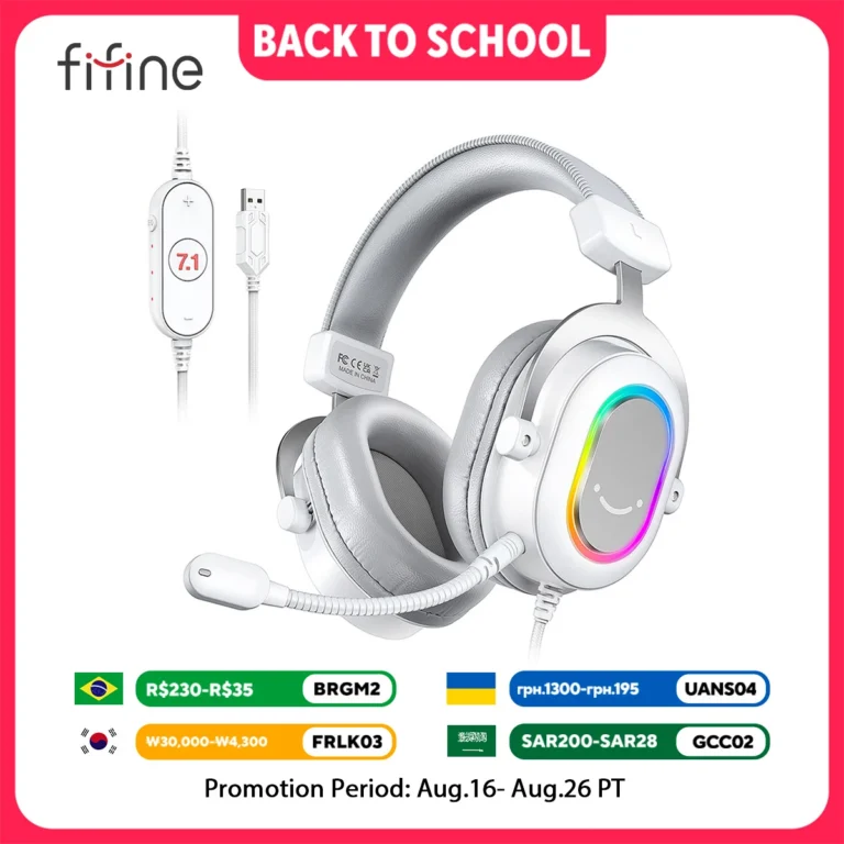 FIFINE RGB Gaming Headset with 7.1 Surround Sound/3-EQ/MIC,Over-ear