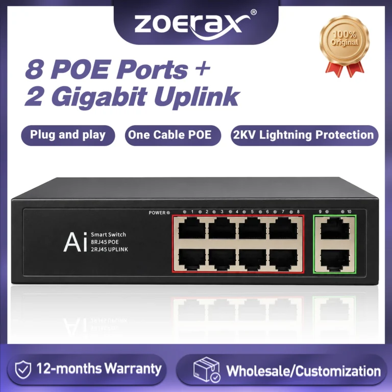 ZoeRax 8-Port POE Switch with Gigabit 2 Uplink One Cable POE Plug and