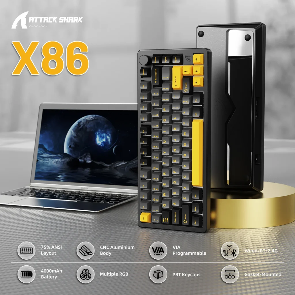 ATTACK SHARK X86 75% Aluminum CNC Wireless Mechanical Gaming Keyboard