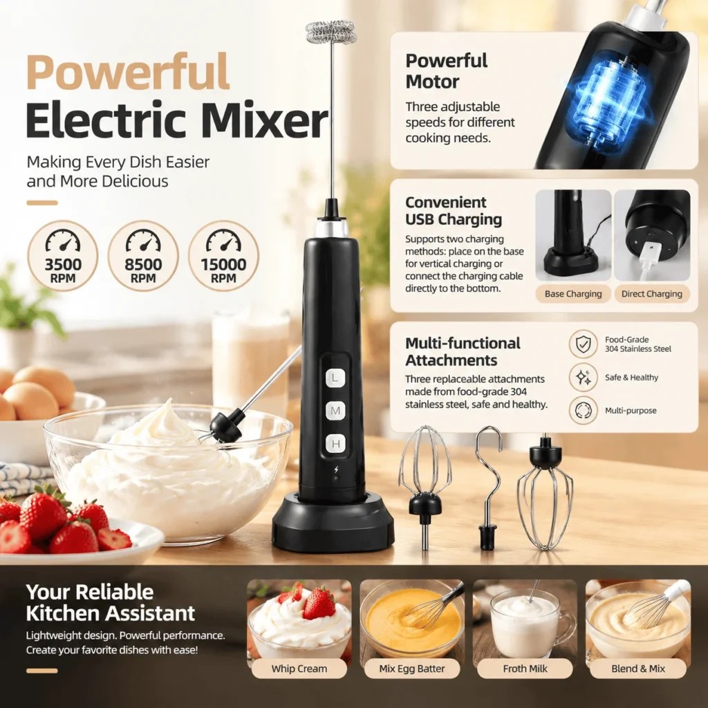 Mini USB Rechargeable Electric Mixer and Milk Frother, Handheld Whisk