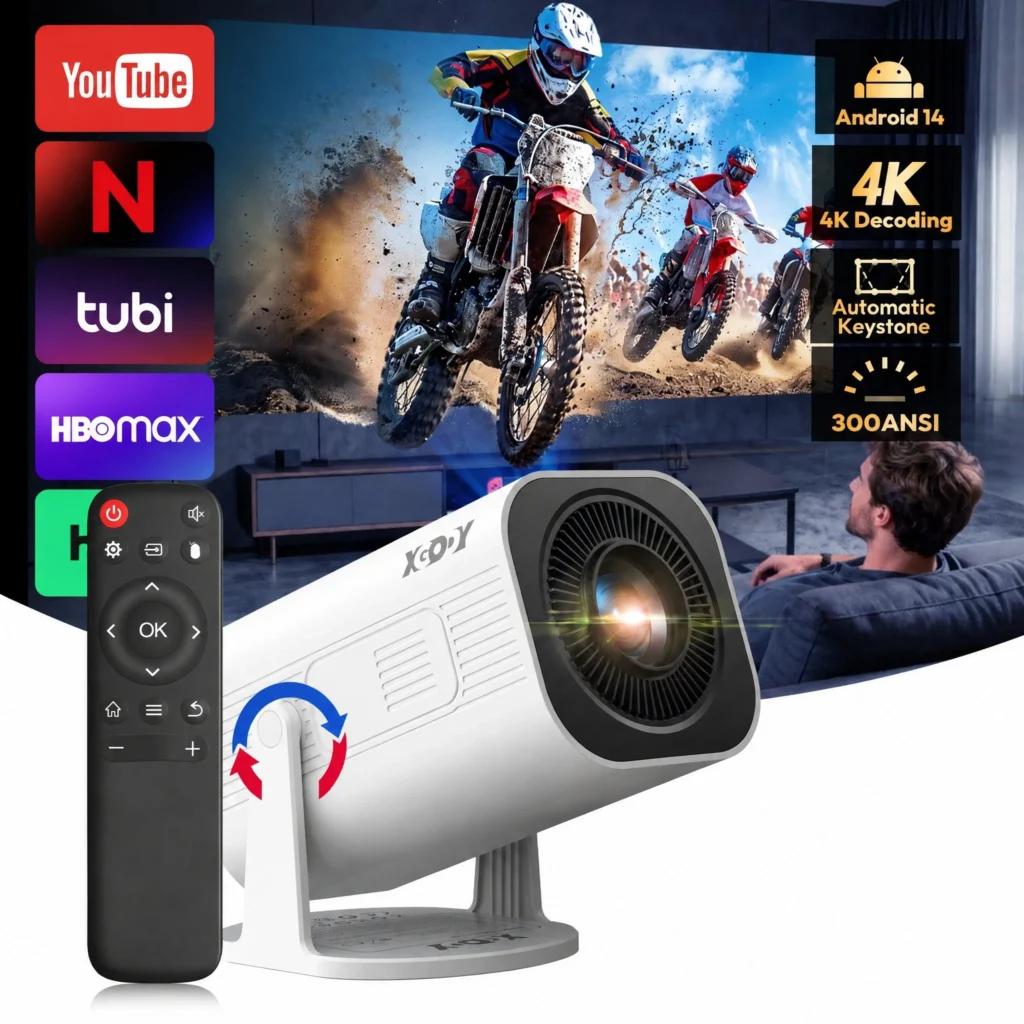 Xgody Gimbal 3 Pro Projector 4K Wifi6 Android Mini Beamer 300 Ansi