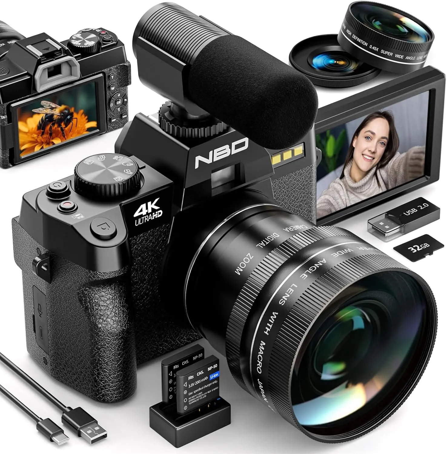 NBD 4K Digital Cameras for Photography,48MP Camera,Travel Vlogging
