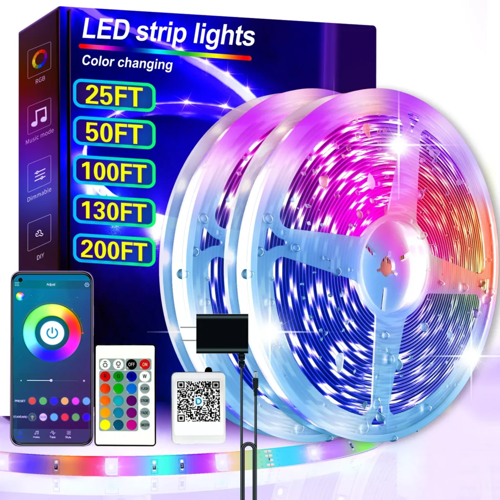 25/50/100/130/200FT RGB LED Smart Light Strip, App & 24-Key Remote