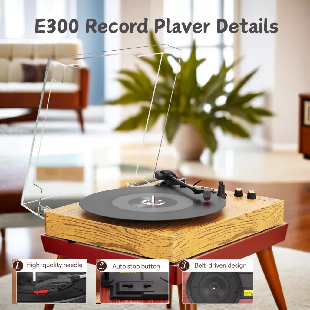 Maio E300 Belt-Driven Vintage Gramophone Device, Vinyl Record,