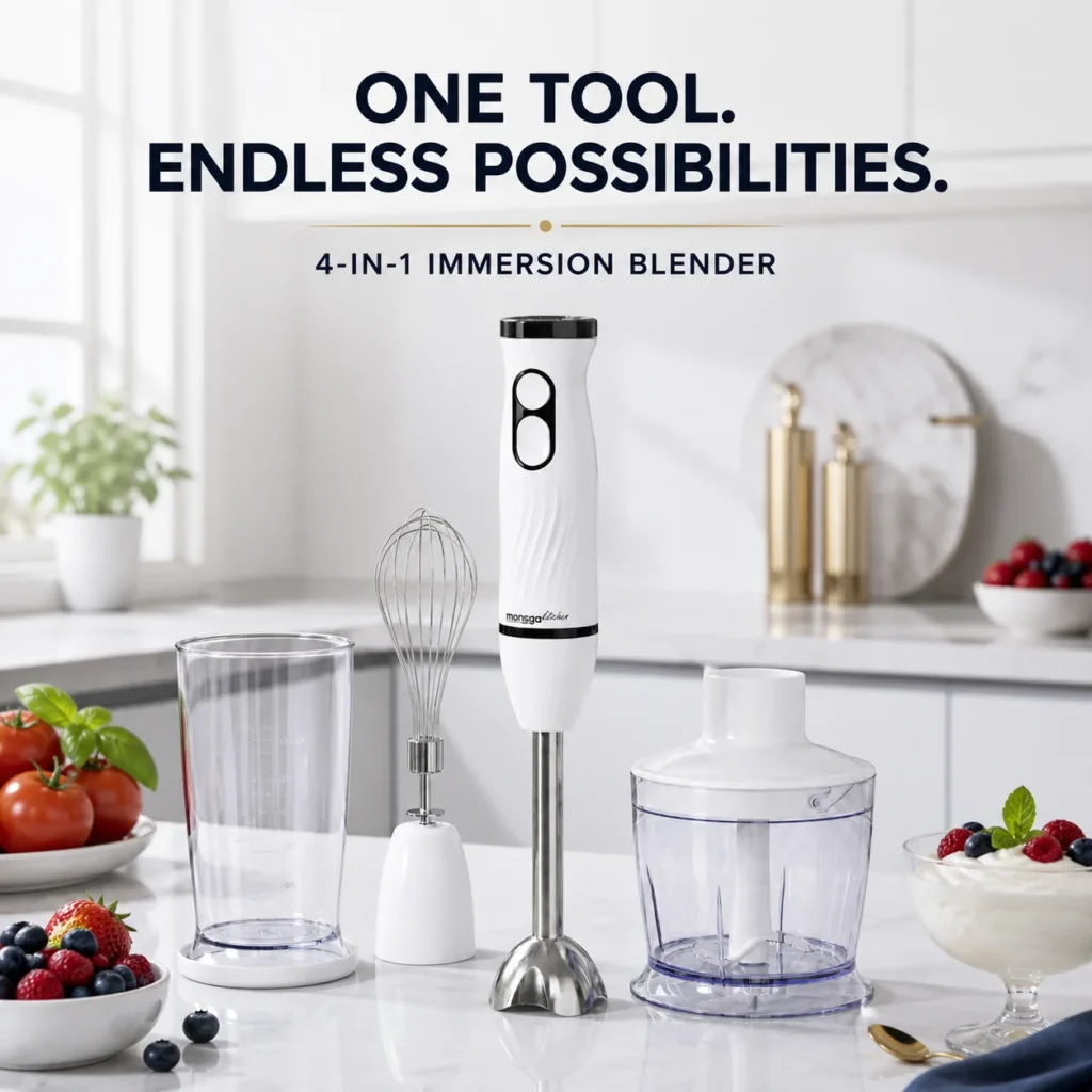 MONSGA By erabros Electric Hand Immersion Blender Mixer, 4 in 1 Hand