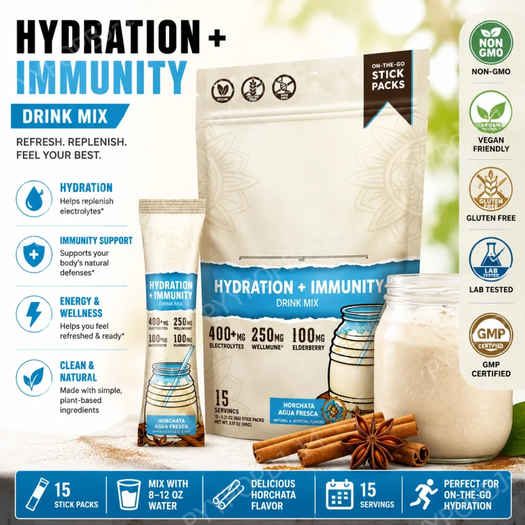 Hydration Packets + Immunity Electrolytes Powder Horchata - Agua
