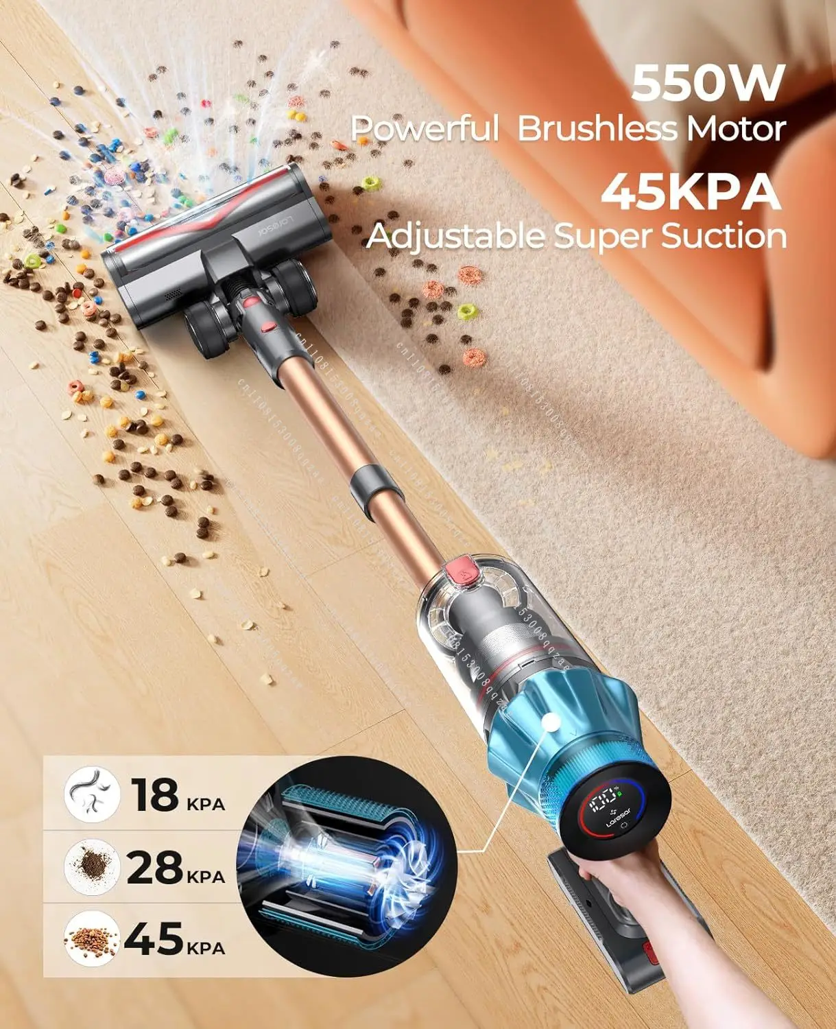 2025 Hot Sale Laresar Ultra 7 ODM Factory 550W/45000pa Stick Vacuum