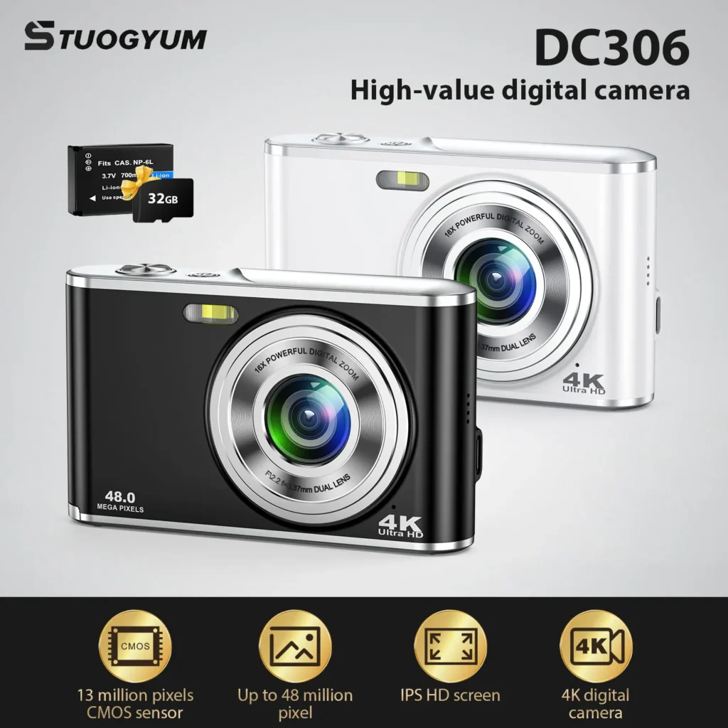 4K 48MP Digital Camera, Auto-Focus Vlogging Camera, With 32GB
