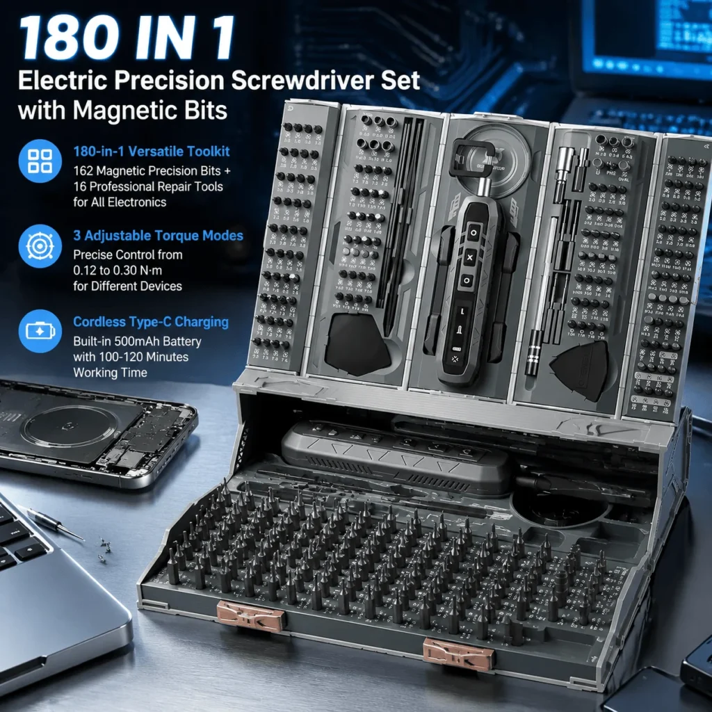 Electric Screwdriver Set 180 In 1 Precision Cordless Repair Tool Kit